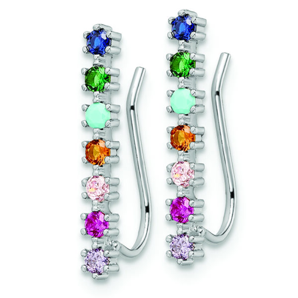 Sterling Silver Rhodium-plated Polished Multi-color CZ Ear Climber Earrings - Image 2