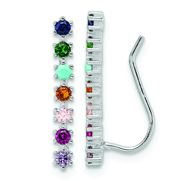 Sterling Silver Rhodium-plated Polished Multi-color CZ Ear Climber Earrings