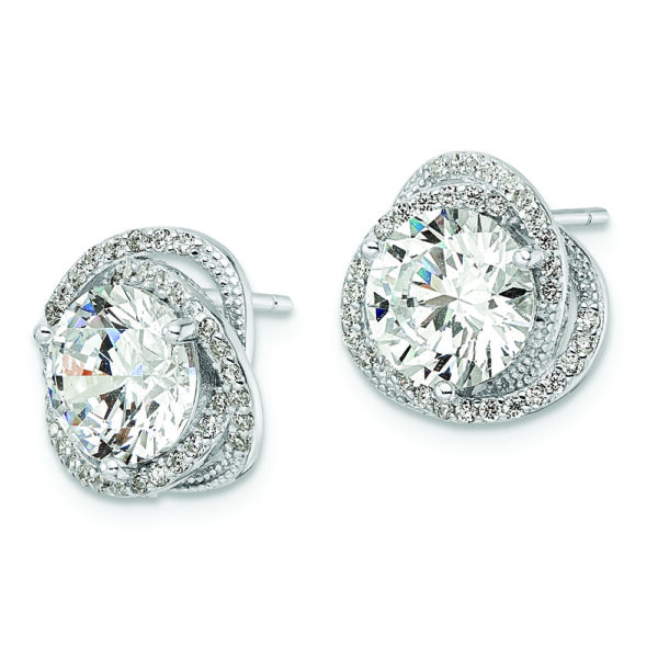 Sterling Silver Rhodium-plated Polished 12mm Round CZ Post Earrings - Image 2