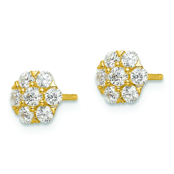 Sterling Silver Gold-tone Polished CZ Flower Post Earrings - Image 2