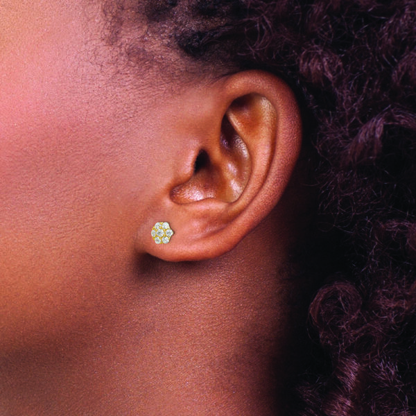 Sterling Silver Gold-tone Polished CZ Flower Post Earrings - Image 3