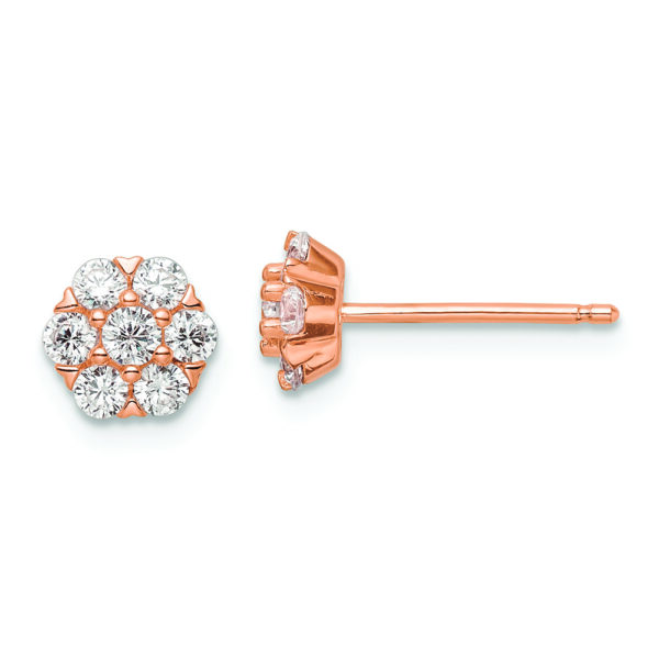 Sterling Silver Rose-tone Polished CZ Flower Post Earrings