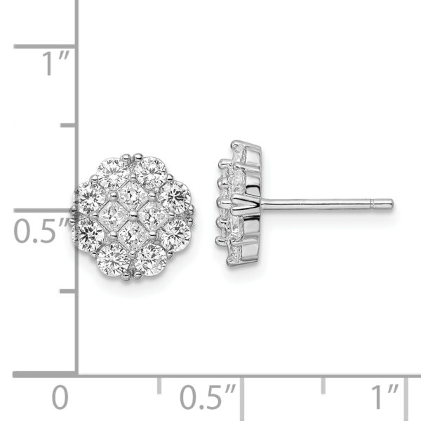 Sterling Silver Rhodium-plated Polished CZ Cluster Flower Post Earrings - Image 3
