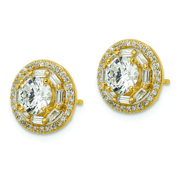 Sterling Silver Gold-tone Polished 6mm CZ Stud w/ Jackets Earrings - Image 2