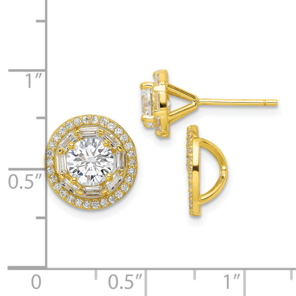 Sterling Silver Gold-tone Polished 6mm CZ Stud w/ Jackets Earrings - Image 3