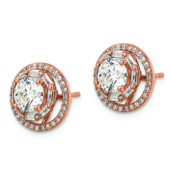 Sterling Silver Rose-tone Polished 6mm CZ Stud w/ Jackets Earrings - Image 2