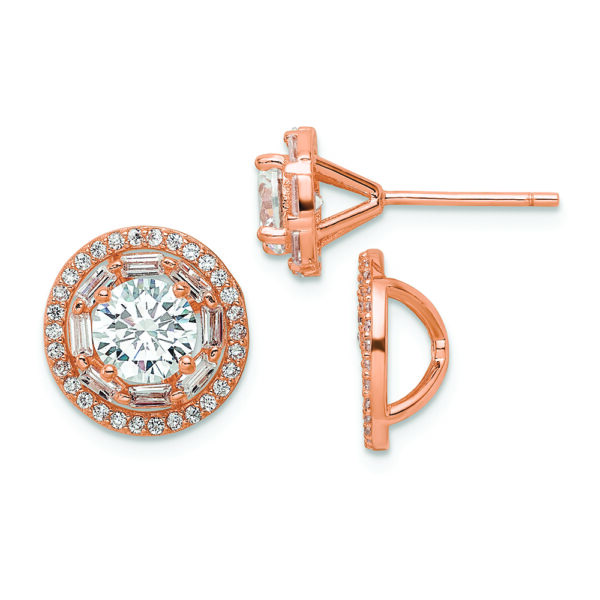Sterling Silver Rose-tone Polished 6mm CZ Stud w/ Jackets Earrings