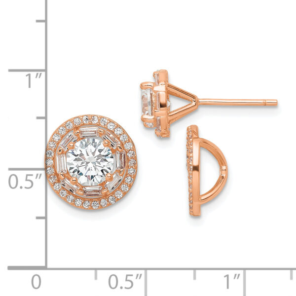 Sterling Silver Rose-tone Polished 6mm CZ Stud w/ Jackets Earrings - Image 3