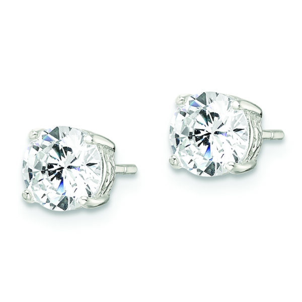 Sterling Silver Polished 6mm Round CZ Heart Basket Set Stud Earrings - Image 2