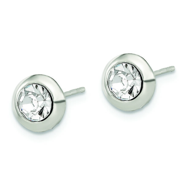 Sterling Silver Polished 8mm Round CZ Bezel Set Stud Earrings - Image 2