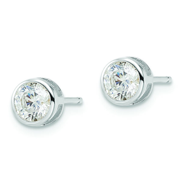 Sterling Silver Rhod-plated Polished 5mm Round CZ Bezel Set Stud Earrings - Image 2