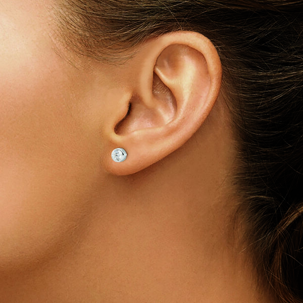 Sterling Silver Rhod-plated Polished 5mm Round CZ Bezel Set Stud Earrings - Image 3