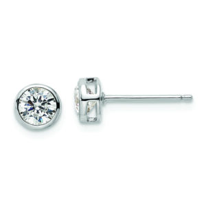 Sterling Silver Rhod-plated Polished 5mm Round CZ Bezel Set Stud Earrings