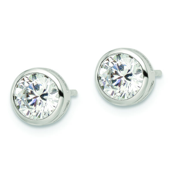 Sterling Silver Rhod-plated Polished 6mm Round CZ Bezel Set Stud Earrings - Image 2