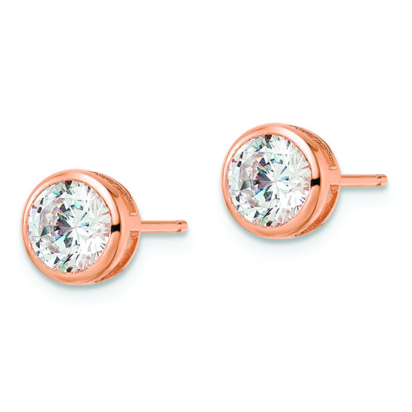 Sterling Silver Rose-tone Polished 6mm Round CZ Bezel Set Stud Earrings - Image 2