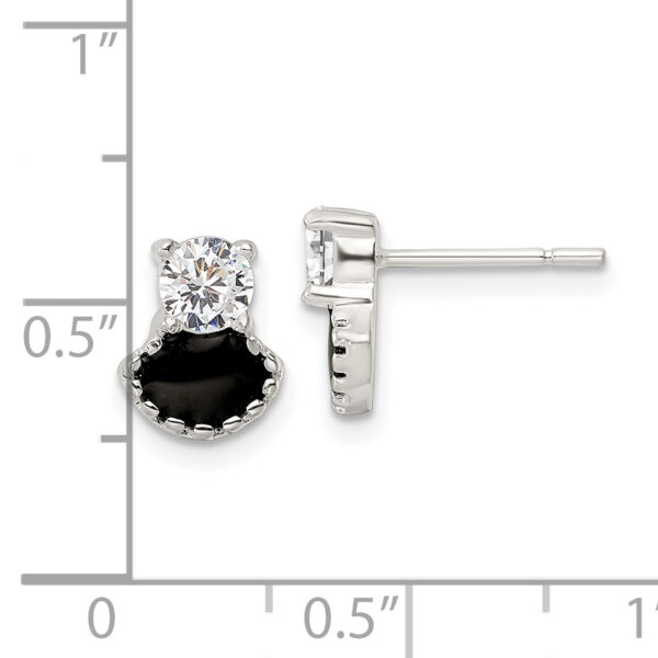 Sterling Silver Polished Black Enamel & CZ Post Earrings - Image 3