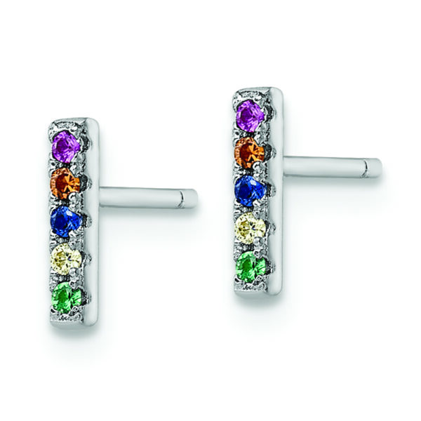 Sterling Silver Rhodium-plated Polished Multi-color CZ Bar Post Earrings - Image 2