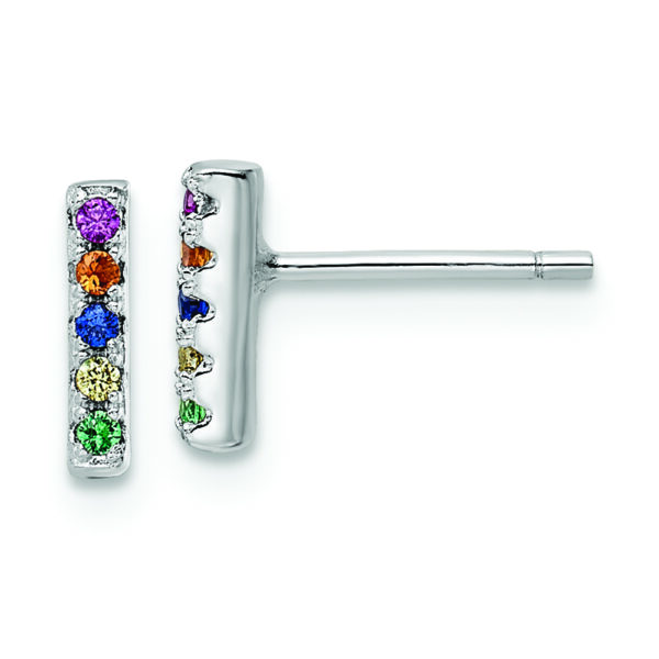 Sterling Silver Rhodium-plated Polished Multi-color CZ Bar Post Earrings