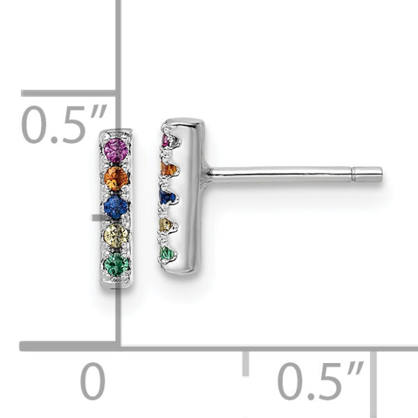 Sterling Silver Rhodium-plated Polished Multi-color CZ Bar Post Earrings - Image 3