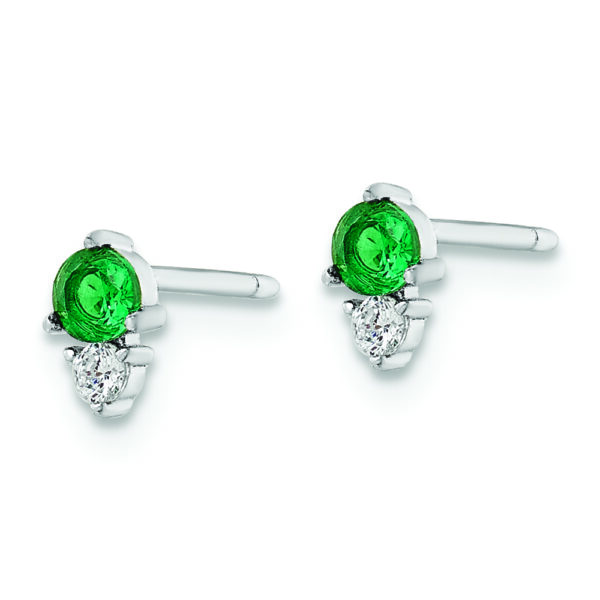 Sterling Silver Rhodium-plated Polished Green & White CZ Post Earrings - Image 2