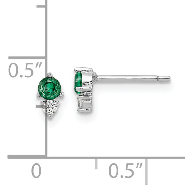 Sterling Silver Rhodium-plated Polished Green & White CZ Post Earrings - Image 3