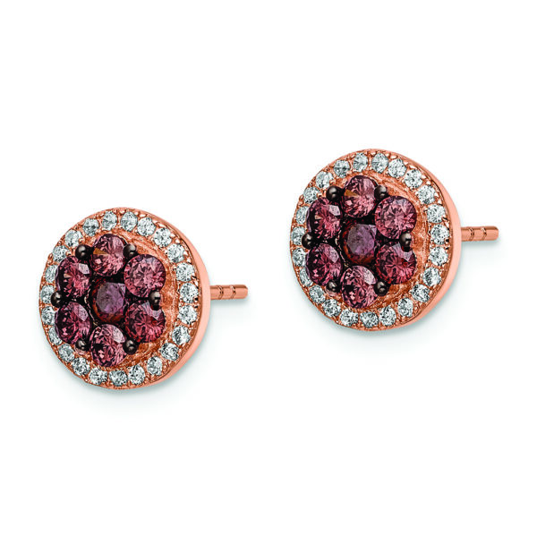 Sterling Silver Rose-tone w/ Black Rhodium Brown & White CZ Post Earrings - Image 2