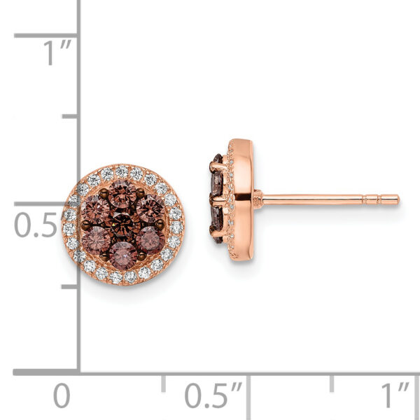 Sterling Silver Rose-tone w/ Black Rhodium Brown & White CZ Post Earrings - Image 3