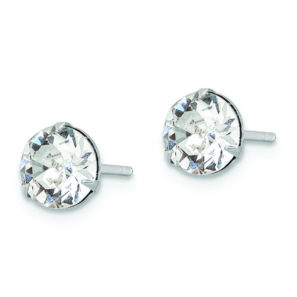 Sterling Silver Rhodium-plated Polished Round 6.5mm Crystal Stud Earrings - Image 2