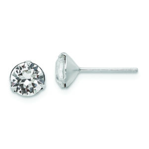 Sterling Silver Rhodium-plated Polished Round 6.5mm Crystal Stud Earrings