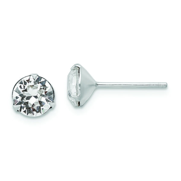 Sterling Silver Rhodium-plated Polished Round 6.5mm Crystal Stud Earrings