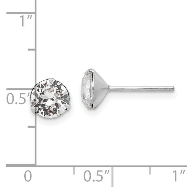 Sterling Silver Rhodium-plated Polished Round 6.5mm Crystal Stud Earrings - Image 3
