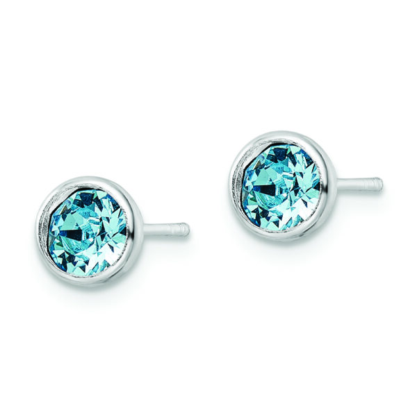 Sterling Silver Rhodium-plated Polished Blue Crystal Bezel Stud Earrings - Image 2