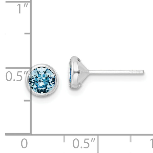 Sterling Silver Rhodium-plated Polished Blue Crystal Bezel Stud Earrings - Image 3