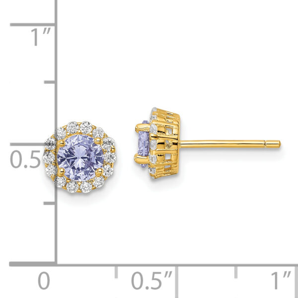 Sterling Silver Gold-tone Polished Purple & White CZ Halo Post Earrings - Image 3