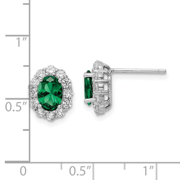Sterling Silver Rhod-plated Polished Green & White CZ Oval Post Earrings - Image 3