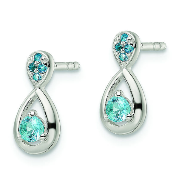 Sterling Silver Polished Blue CZ Teardrop Post Dangle Earrings - Image 2