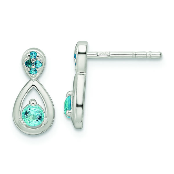 Sterling Silver Polished Blue CZ Teardrop Post Dangle Earrings
