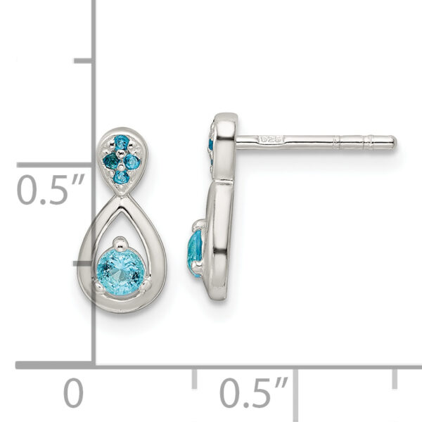 Sterling Silver Polished Blue CZ Teardrop Post Dangle Earrings - Image 3
