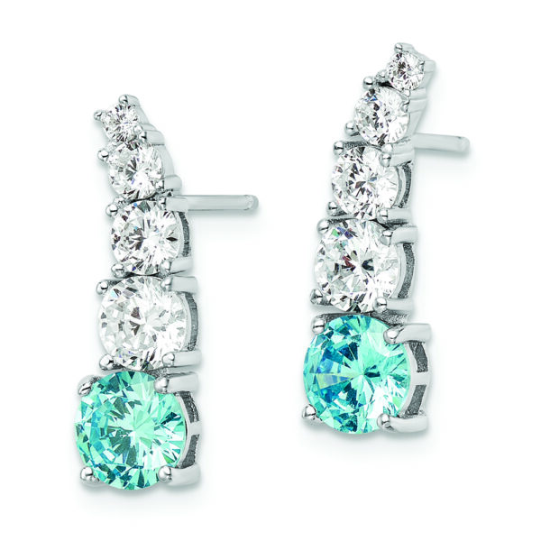 Sterling Silver Rhodium-plated Blue & Clear Graduated CZ Post Earrings - Image 2