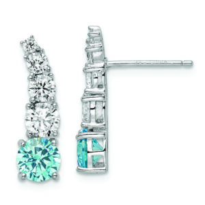 Sterling Silver Rhodium-plated Blue & Clear Graduated CZ Post Earrings