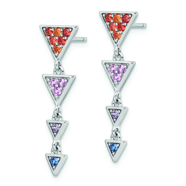 Sterling Silver Rhodium-plated Multicolor CZ Post Dangle Earrings - Image 2