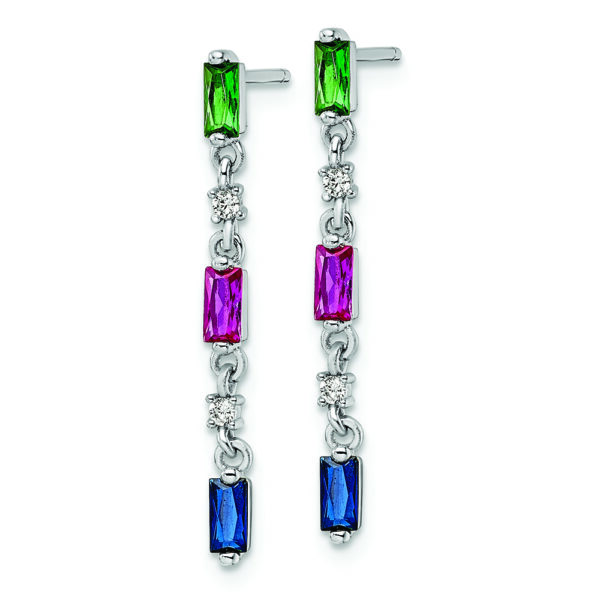 Sterling Silver Rhodium-plated Polished Multicolor CZ Post Dangle Earrings - Image 2