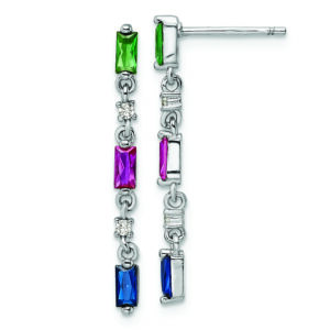 Sterling Silver Rhodium-plated Polished Multicolor CZ Post Dangle Earrings