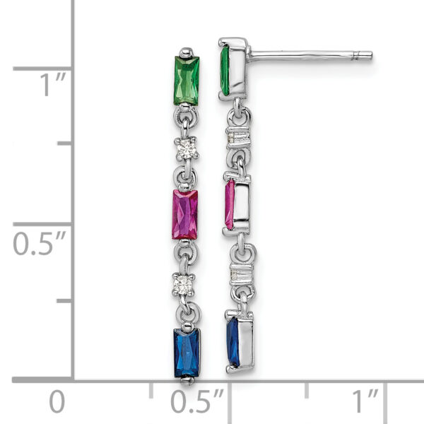Sterling Silver Rhodium-plated Polished Multicolor CZ Post Dangle Earrings - Image 3