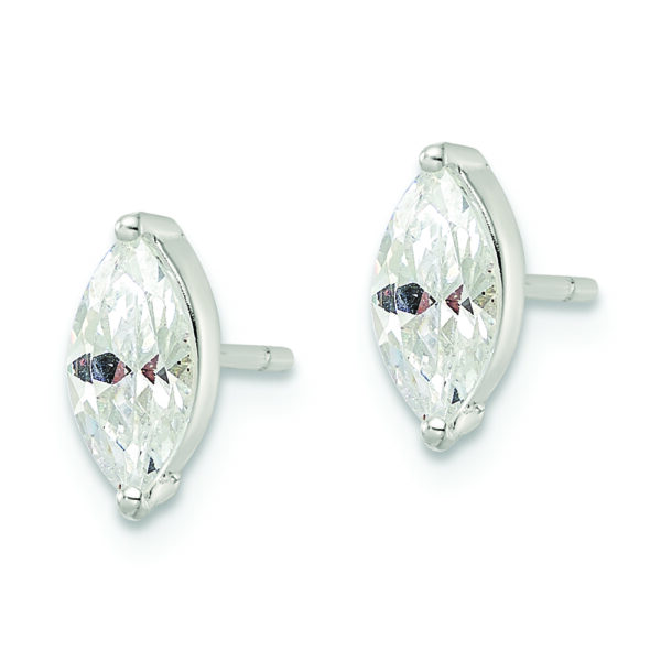 Sterling Silver Polished 9x4mm Marquise CZ Stud Earrings - Image 2