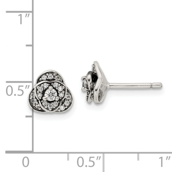 Sterling Silver Antiqued CZ Trilogy Post Earrings - Image 3