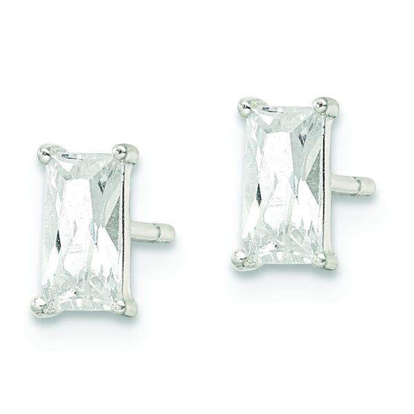 Sterling Silver Polished 6x3mm Emerald-shape CZ Stud Earrings - Image 2