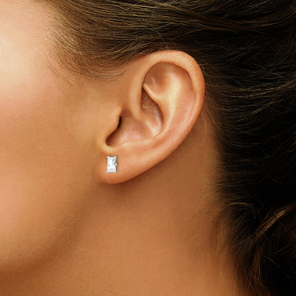 Sterling Silver Polished 6x3mm Emerald-shape CZ Stud Earrings - Image 3