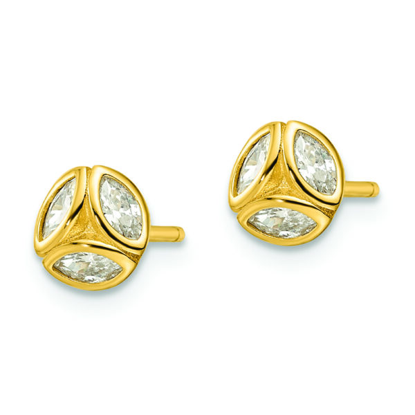Sterling Silver Gold-tone Polished CZ Circle Post Earrings - Image 2