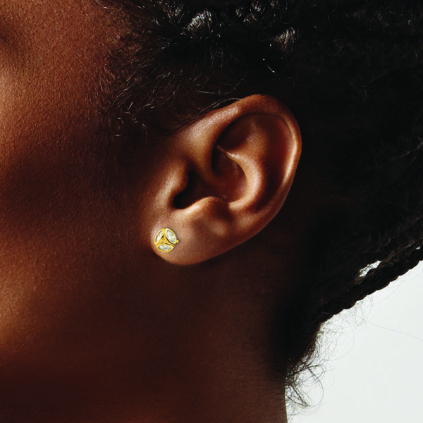 Sterling Silver Gold-tone Polished CZ Circle Post Earrings - Image 3